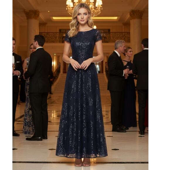 La Femme Sequin Floral Gown 6 Blue NEW - Picture 10 of 10